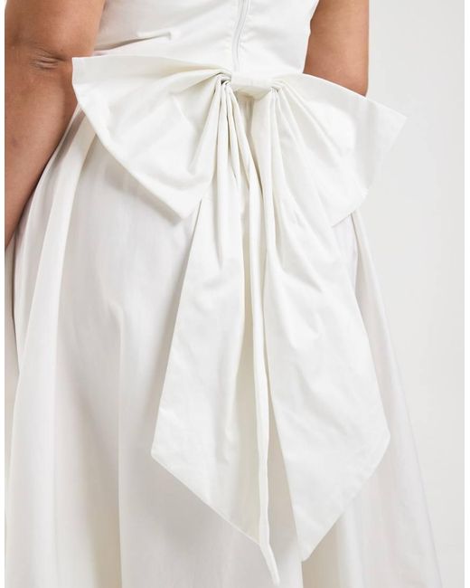 Tfnc Plus White Bridal Boat Neck Bow Back Cotton Midi Dress