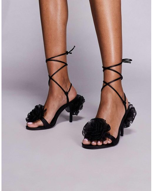 Public Desire Brown Classy Heeled Sandals With Flower Detail