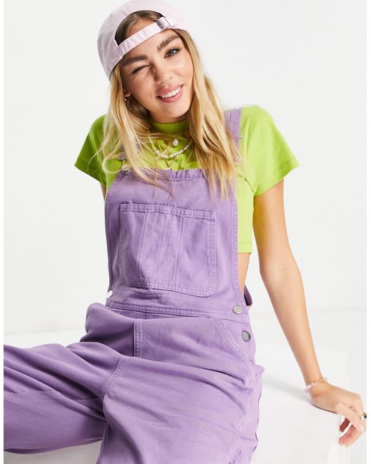 Purple denim overalls store