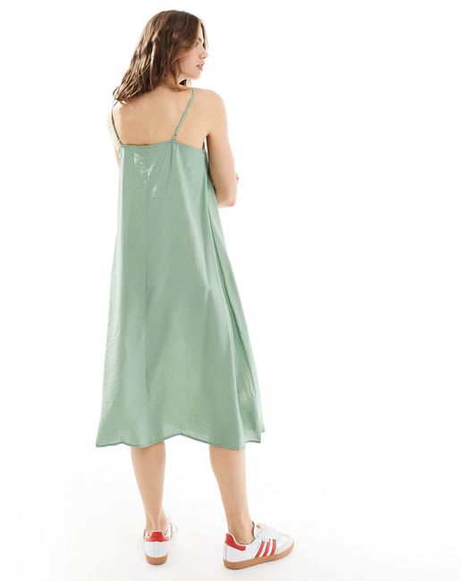 Vero Moda Green Woven Cami Midi Dress With V Front