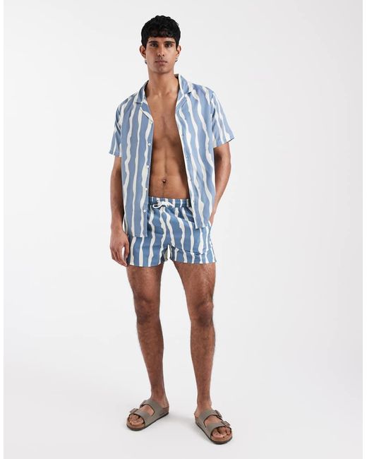 Aray Blue Wavy Stripe Beach Shirt for men