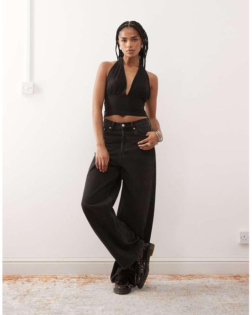 Reclaimed Vintage Natural Low Plunge Halterneck Top With Waist Tie