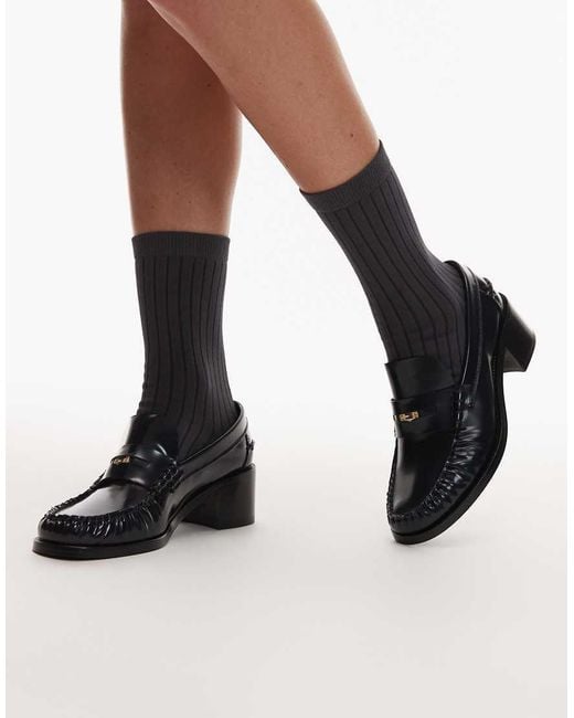 Tommy Hilfiger Black Patent Heeled Penny Loafer