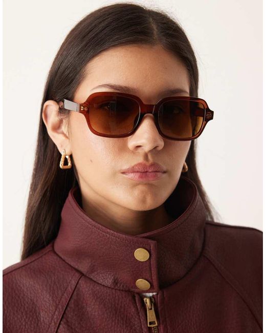 ASOS Brown Square Sunglasses With Tonal Lens