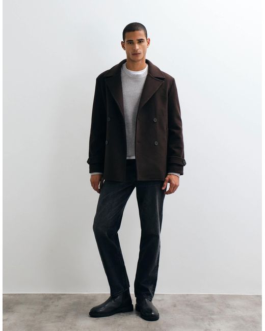 Threadbare Black Faux Wool Double Breasted Jacket for men