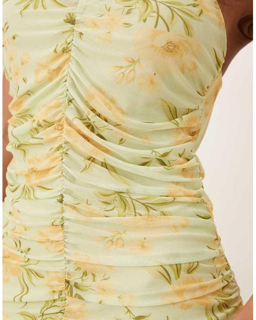 Vila Gerimpelde Maxi Jurk Van Mesh Met Gele Bloemenprint in het Yellow