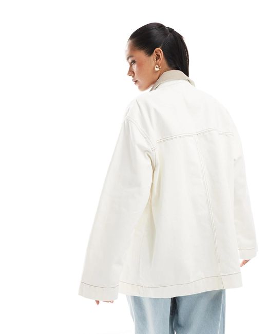 ASOS White Denim Barn Jacket With Contrast Collar