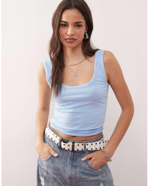 Collusion Blue Strappy Square Neck Cami Top