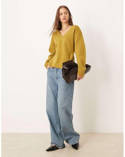 ASOS Yellow Extreme Low V Neck Waisted Top