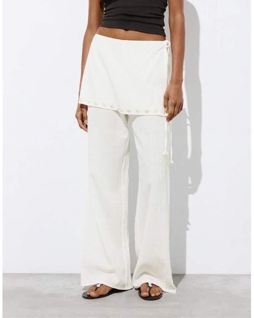 Pull&Bear White Flowy Sarong Trousers