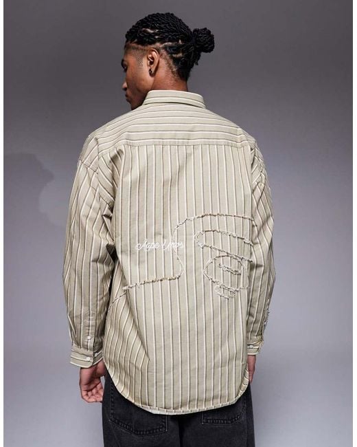 Aape By A Bathing Ape Gray Aape By A Bathing Ape Oversized Long Sleeve Striped Shirt for men