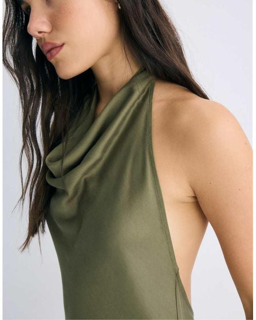 Stradivarius Green Backless Halter Maxi Dress