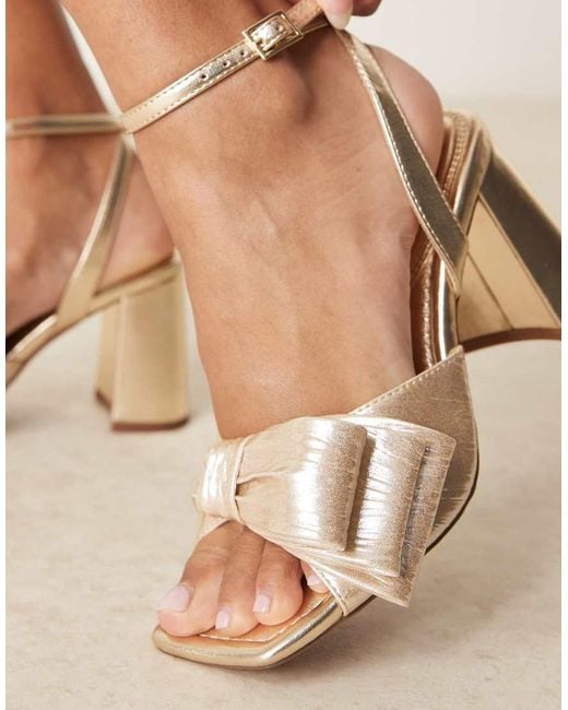 ASOS Natural Halo Bow Detail Mid Block Heeled Sandals