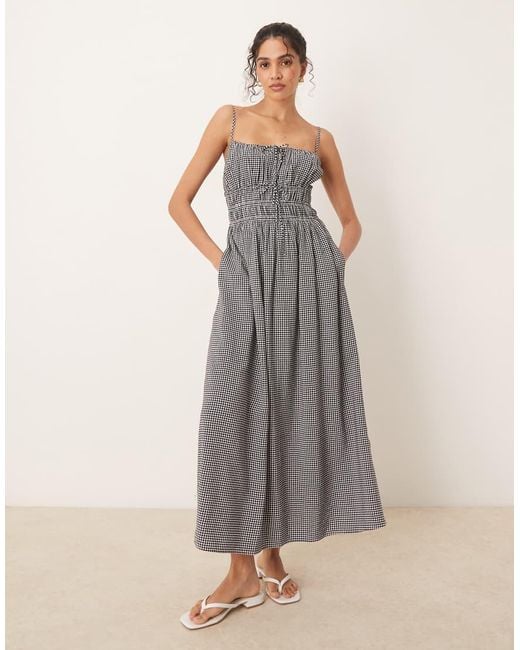 Abercrombie & Fitch Gray Soft Neck Spaghetti Strap Flowy Maxi Dress