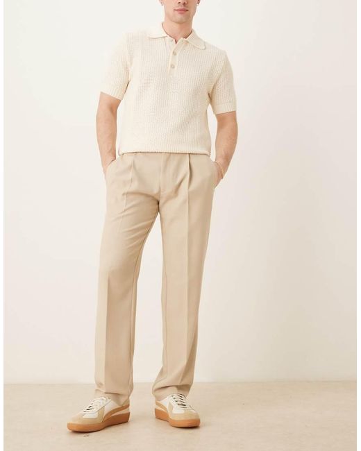 ASOS Natural Smart Straight Leg Trousers With Front Pleats for men