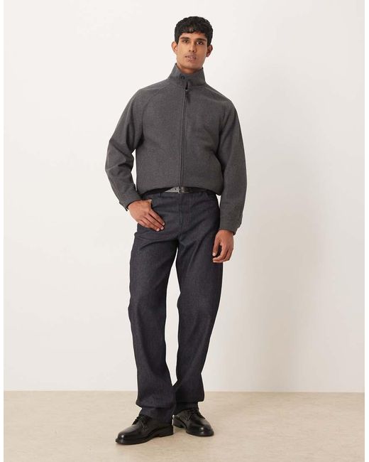 Mango Gray Wool Mix Zip Up Jacket for men