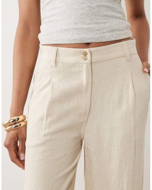 ASOS Natural Asos Design Tall Wide Leg Linen Blend Pants With Pleat Detail