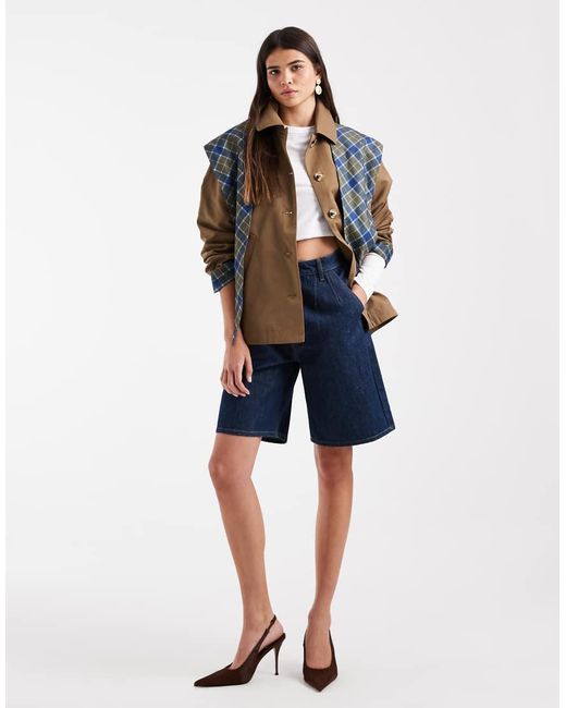 ONLY Blue Contrast Sleeve Trench With Matching Scarf