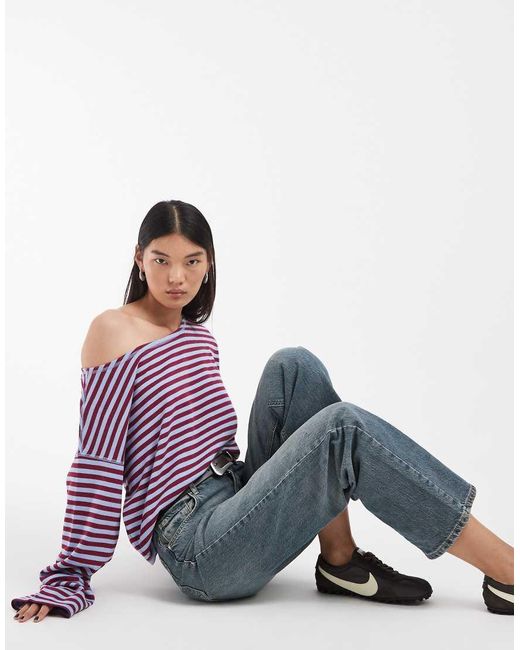 Hollister Blue Slouchy Off Shoulder Top