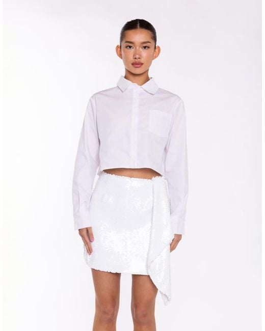 Collective The Label White Asymmetric Draped Sequin Fitted Mini Skirt
