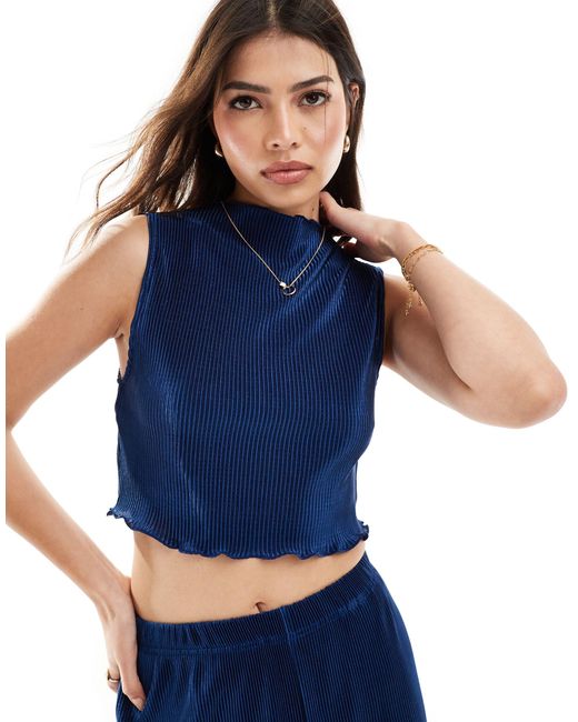 ONLY Blue Cropped Plisse Top Co-ord