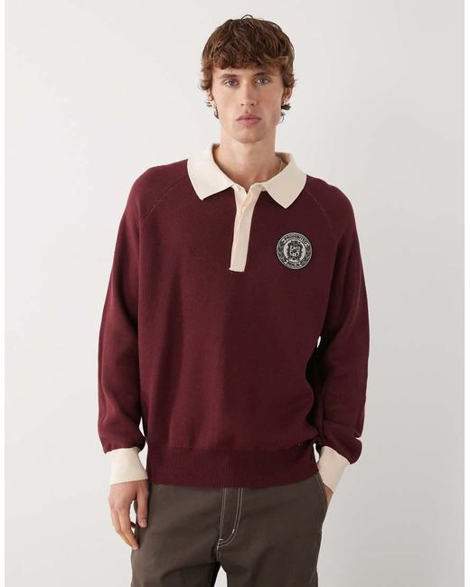 Prohibited Gebreide Oversized Polo Met Lange Mouwen En Patch Met Logo-Embleem in het Red voor heren