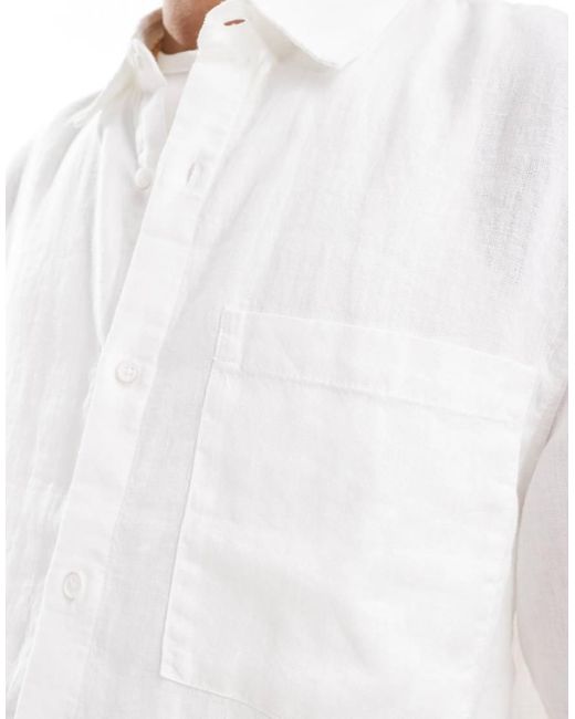 Camicia 100% Lino Bianca di Pull&Bear in White da Uomo