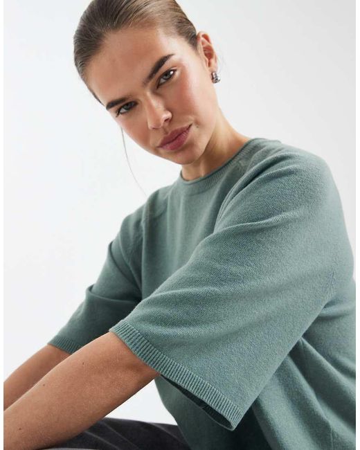 ONLY Green Boxy Knitted Short Sleeve Top