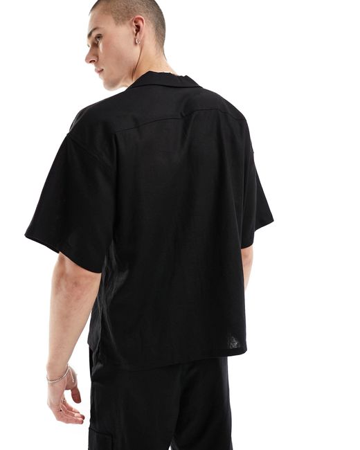 ADPT Black Oversized Linen Mix Revere Collar Shirt for men