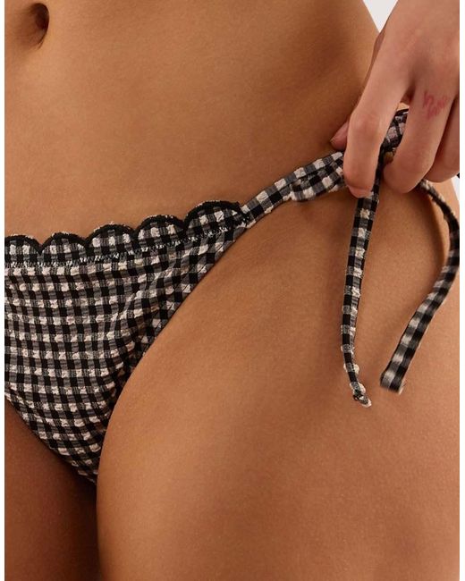 Peek & Beau Brown Margot Gingham Scallop Trim Tie Side Bikini Briefs