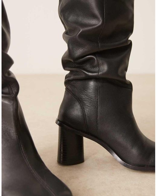 ASOS Natural Carolina Leather Slouchy Heeled Knee Boots