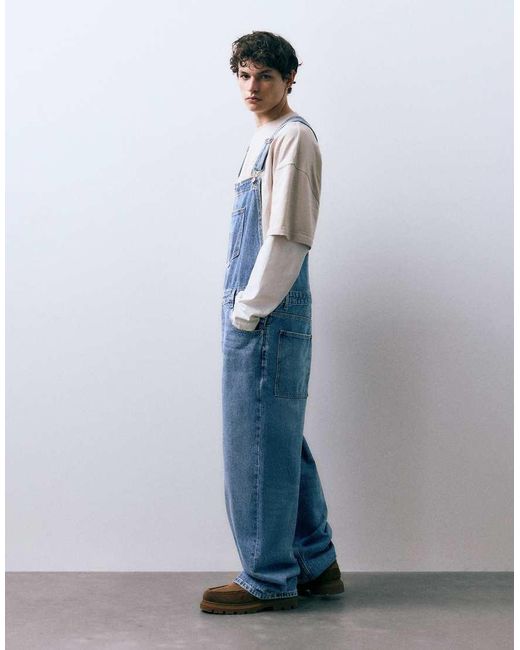 Pull&Bear Blue Denim Overalls for men
