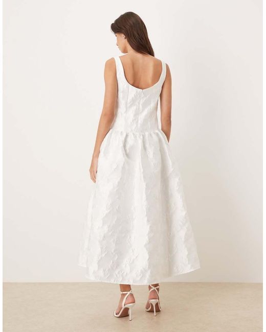 Sister Jane White Dream Exclusive Bridal Jacquard Boat Neck Pearl Button Through Maxi Dress