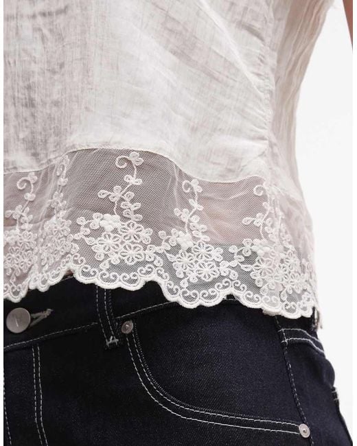 Monki White Textured Satin Lace Top