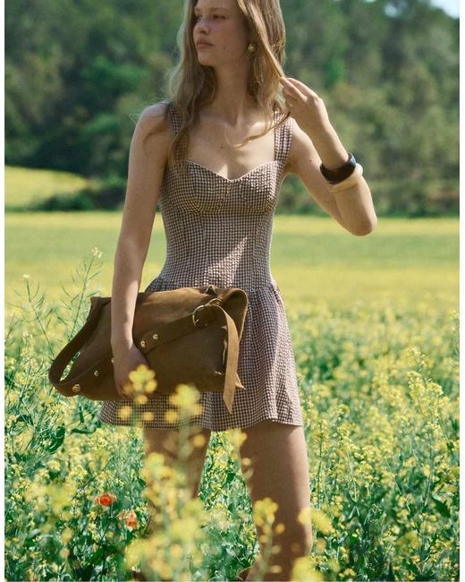 Stradivarius Green Short Checked Bodice Dress