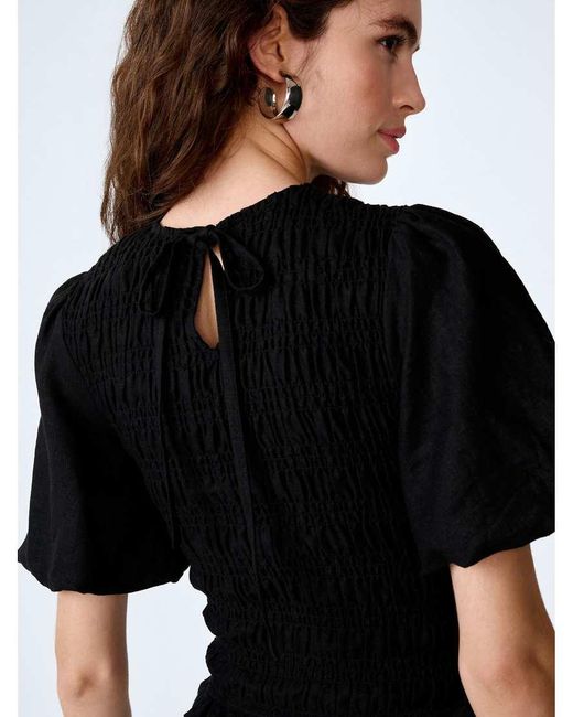 OMNES Black Tops Nicola Shirred Linen Short Sleeve Top