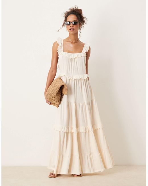 ASOS Natural Lace Insert Ruffle Tiered Swing Maxi Dress