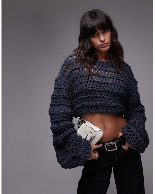& Other Stories Black Chunky Hand Knit Cropped Jumper