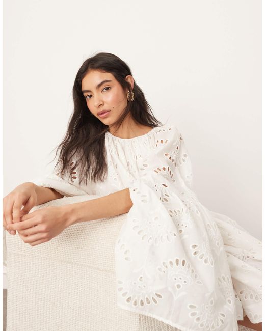 ARRANGE Natural Oversized Organdi Broderie Smock Mini Dress