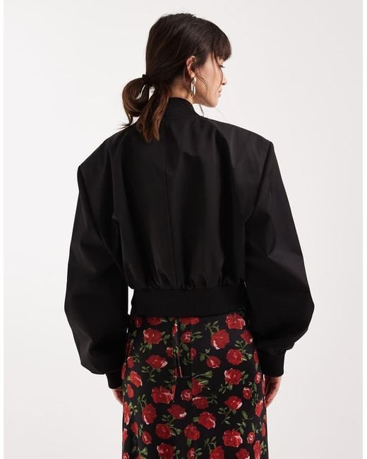 ASOS Black Cropped Shoulder Pad Bomber Jacket