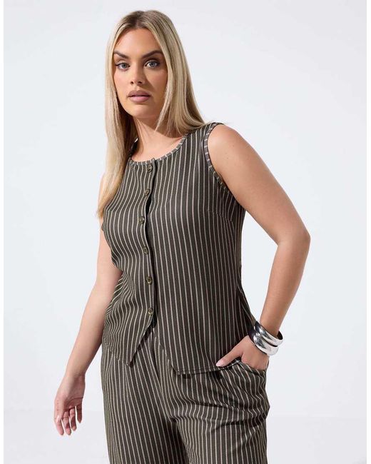 Yours Clothing Brown Stripe Waistcoat