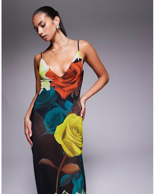 AFRM Black Sheer Plunge Neck Maxi Dress
