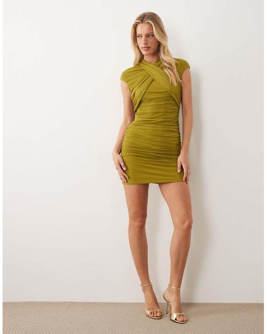 ASOS Green Mesh Mini Dress With Draped Grown On Neck
