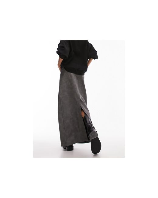 Jupe longue à taille haute en imitation cuir - gris argent TOPSHOP en coloris Black