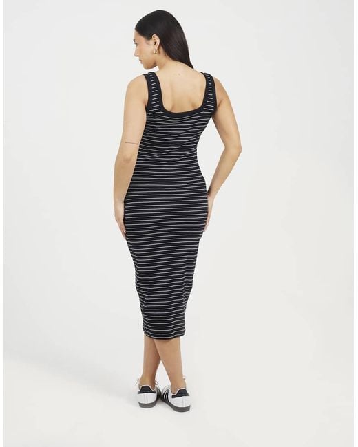 Brave Soul Blue Cotton Jersey Scoop Neck Stripe Bodycon Midi Dress