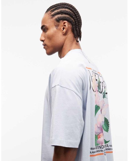 ASOS Gray Boxy Oversized T-Shirt With Floral Graphic for men
