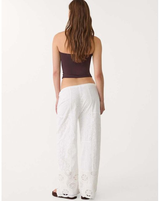 Stradivarius White Embroidered Patchwork Trousers