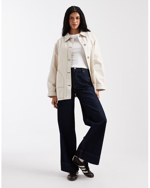 ASOS Oversized Harrington Jack Van Katoen in het Natural