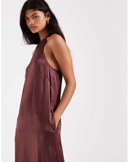 ASOS Red Satin Racer Neck Maxi Dress