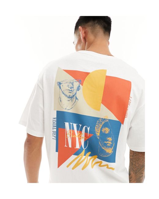 Jack & Jones White Oversized T-shirt With Nyc Colour Block Back Print for men